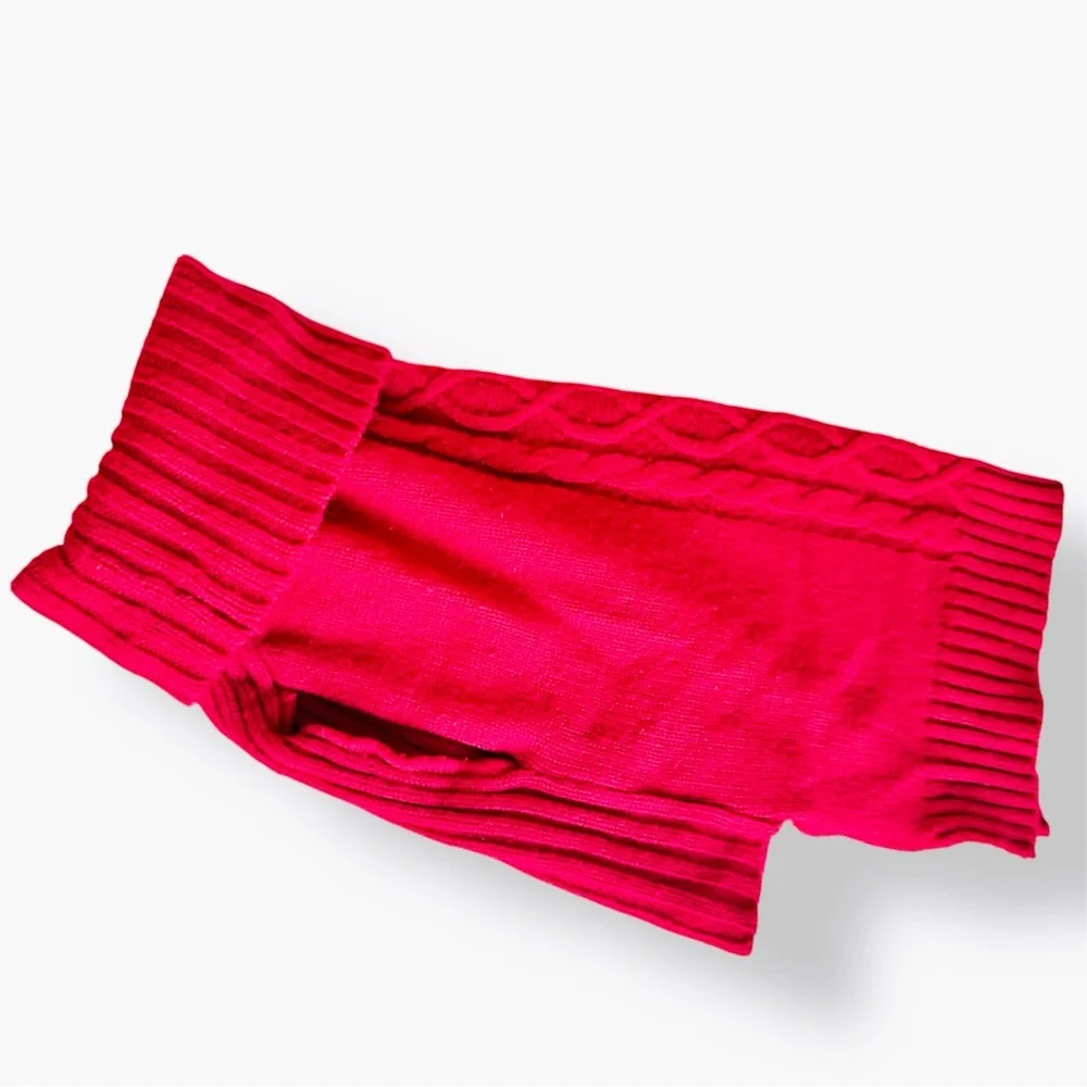 Red Cable Knit Dog Sweater w Turtleneck